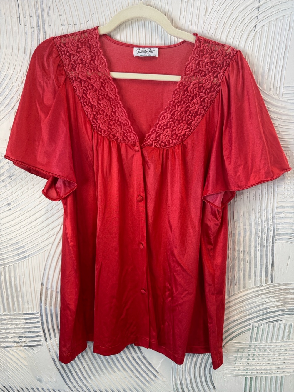 Vanity Fair Romantic Red Satin-Look Scoop Neck Top N0551